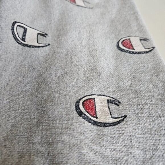 Champion Hoodie Mens S Grey Reverse Weave Kanga Pocket LS AOP Y2K Preppy Casual - Picture 11 of 12